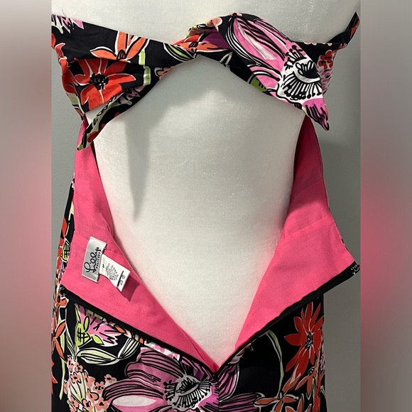 Lilly Pulitzer Petite 8 Sabrina Strapless Dress Black Flower Market Vintage 90’s - Picture 8 of 15